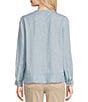 Color:Chambray - Image 2 - Woven Tonal Embroiderd Split Round Long Sleeve Button Front Blouse