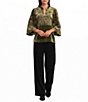 John Mark Woven Velvet Embroidered Split V-round 3/4 Sleeve Pullover Top - Image 3