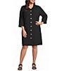 John Mark Woven Wire Collar 3/4 Sleeve Button Front Shirt Dress - Image 1