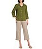 John Mark Woven Wire Collar 3/4 Sleeve Button Front Shirt - Image 3