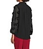 John Mark Woven Wire Collar Sheer 3D 3/4 Rosette Sleeve Button Front Blouse, Color:Black - Image 4