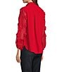 John Mark Woven Wire Collar Sheer 3D 3/4 Rosette Sleeve Button Front Blouse, Color:Scarlet - Image 4