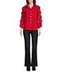 John Mark Woven Wire Collar Sheer 3D 3/4 Rosette Sleeve Button Front Blouse, Color:Scarlet - Image 5