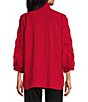 Color:Scarlet - Image 2 - Woven Wire Point Collar 3/4 Cuffed Sleeve 3D Rosette Flower Button Front Tunic