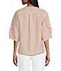 John Mark Woven Yarn-Dye Stripe Lace Up V-Neck 3/4 Sleeve Frayed Top - Image 2