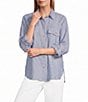 John Mark Woven Yarn-Dye Stripe Point Collar Long Roll-Tab Sleeve Button-Front Shirt - Image 1