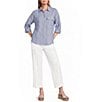 John Mark Woven Yarn-Dye Stripe Point Collar Long Roll-Tab Sleeve Button-Front Shirt - Image 5