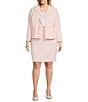 Color:Pink - Image 1 - Plus Size Crepe Ruffle Peplum Notch Lapel 2- Piece Jacket & Skirt Set