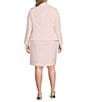 Color:Pink - Image 2 - Plus Size Crepe Ruffle Peplum Notch Lapel 2- Piece Jacket & Skirt Set