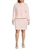 Color:Pink - Image 3 - Plus Size Crepe Ruffle Peplum Notch Lapel 2- Piece Jacket & Skirt Set