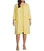 Color:Light Yellow - Image 1 - Plus Size Lace Coat Collarless 3/4 Sleeve Patch Pocket Button Front 2-Piece Coat Dress