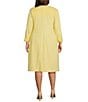 Color:Light Yellow - Image 2 - Plus Size Lace Coat Collarless 3/4 Sleeve Patch Pocket Button Front 2-Piece Coat Dress