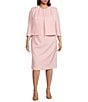 Color:Pink - Image 1 - Plus Size Textured 3/4 Sleeve 2- Piece Jacket & Sheath Dress Set