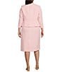 Color:Pink - Image 2 - Plus Size Textured 3/4 Sleeve 2- Piece Jacket & Sheath Dress Set