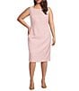 Color:Pink - Image 3 - Plus Size Textured 3/4 Sleeve 2- Piece Jacket & Sheath Dress Set