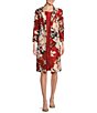 Color:Paprika - Image 1 - Printed Floral Shatung Stand Collar 3/4 Sleeve Button Front Coat Dress