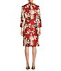 Color:Paprika - Image 2 - Printed Floral Shatung Stand Collar 3/4 Sleeve Button Front Coat Dress