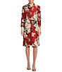 Color:Paprika - Image 5 - Printed Floral Shatung Stand Collar 3/4 Sleeve Button Front Coat Dress