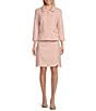 Color:Blush - Image 1 - Solid Woven Textured Collared 3/4 Sleeve Snap Front Jacket & Pencil Skirt Suit
