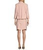 Color:Blush - Image 2 - Solid Woven Textured Collared 3/4 Sleeve Snap Front Jacket & Pencil Skirt Suit
