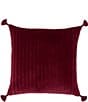 Color:Berry - Image 1 - Velvet Berry Channel Quilted and Tasseled Square Pillow