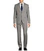 Color:Grey - Image 1 - Slim Fit Flat Front Plaid Pattern 2-Piece Suit