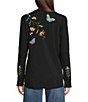 JOHNNY WAS Adela Embroidered V-Neck Long Sleeve Tee, Color:Black - Image 2