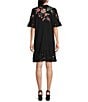 JOHNNY WAS Andrean Placement Floral Embroidery Knit Jersey Round Neck Short Sleeve Shift Dress, Color:Black - Image 2