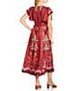 JOHNNY WAS Annamay Placement Floral Print Silk Blend V-Neck Flutter Sleeve A-Line Midi Dress, Color:Caleta - Image 2