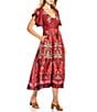 JOHNNY WAS Annamay Placement Floral Print Silk Blend V-Neck Flutter Sleeve A-Line Midi Dress, Color:Caleta - Image 3