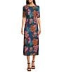 Color:Multi - Image 1 - Astrid Mesh Floral Print Crew Neck Short Sleeve Midi Dress