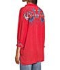 JOHNNY WAS Audrey Embroidered Placement Floral Point Collar Roll-Tab Long Sleeve Five-Button Half-Placket Tunic, Color:Racing Red - Image 4