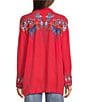 JOHNNY WAS Audrey Embroidered Placement Floral Point Collar Roll-Tab Long Sleeve Five-Button Half-Placket Tunic, Color:Racing Red - Image 6