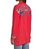 JOHNNY WAS Audrey Embroidered Placement Floral Point Collar Roll-Tab Long Sleeve Five-Button Half-Placket Tunic, Color:Racing Red - Image 8