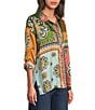 JOHNNY WAS Audrey Patch Print Point Collar Long Sleeve Hidden Placket Button-Front Shirt - Image 3