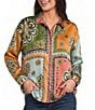 JOHNNY WAS Audrey Patch Print Point Collar Long Sleeve Hidden Placket Button-Front Shirt - Image 1