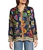 JOHNNY WAS Audrey Silk Farout Boho Floral Scarf Print V-Neck Long Roll Tab Sleeve Button Front Shirt, Color:Farout Scarf - Image 1