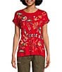 Color:Racer Red - Image 1 - Averi Knit Crew Neck Short Sleeve Embroidered Relaxed Tee Shirt