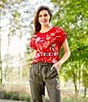 Color:Racer Red - Image 5 - Averi Knit Crew Neck Short Sleeve Embroidered Relaxed Tee Shirt
