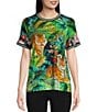 Color:Multi - Image 1 - Bamboo Knit Janie Tigress Print Crew Neck Short Sleeve Tee Shirt