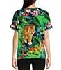 Color:Multi - Image 2 - Bamboo Knit Janie Tigress Print Crew Neck Short Sleeve Tee Shirt