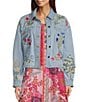 JOHNNY WAS Beatrix Denim Floral Embroidered Point Collar Long Sleeve Jacket - Image 1