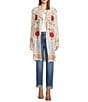 JOHNNY WAS Biya Floral Embroidered Textured Knit Shawl Collar Long Sleeve Open-Front Long Cardigan, Color:Ecru - Image 3