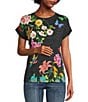 Color:Multi - Image 1 - Blooming Breeze Floral Print Crew Neck Short Sleeve Relaxed Tee Shirt
