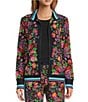 Color:Multi - Image 1 - Cantero Floral Print Knit Contrast Stripe Trim Stand Collar Long Sleeve Zip-Front Coordinating Track Jacket
