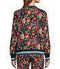 Color:Multi - Image 2 - Cantero Floral Print Knit Contrast Stripe Trim Stand Collar Long Sleeve Zip-Front Coordinating Track Jacket