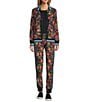 Color:Multi - Image 3 - Cantero Floral Print Knit Contrast Stripe Trim Stand Collar Long Sleeve Zip-Front Coordinating Track Jacket