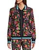 Color:Multi - Image 4 - Cantero Floral Print Knit Contrast Stripe Trim Stand Collar Long Sleeve Zip-Front Coordinating Track Jacket