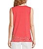 Color:Calypso Coral - Image 2 - Cotton Knit Jersey Placement Embroidery Raw Edge Trim V-Neck Sleeveless Tank