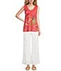 Color:Calypso Coral - Image 3 - Cotton Knit Jersey Placement Embroidery Raw Edge Trim V-Neck Sleeveless Tank